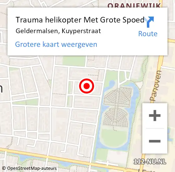 Locatie op kaart van de 112 melding: Trauma helikopter Met Grote Spoed Naar Geldermalsen, Kuyperstraat op 19 december 2023 18:23