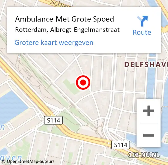 Locatie op kaart van de 112 melding: Ambulance Met Grote Spoed Naar Rotterdam, Albregt-Engelmanstraat op 19 december 2023 18:39