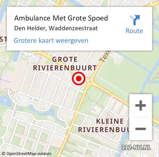 Locatie op kaart van de 112 melding: Ambulance Met Grote Spoed Naar Den Helder, Waddenzeestraat op 19 december 2023 18:49