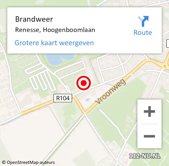 Locatie op kaart van de 112 melding: Brandweer Renesse, Hoogenboomlaan op 19 december 2023 19:47