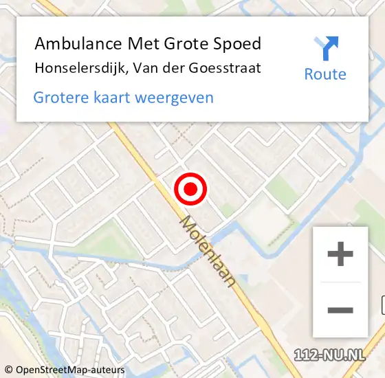 Locatie op kaart van de 112 melding: Ambulance Met Grote Spoed Naar Honselersdijk, Van der Goesstraat op 19 december 2023 20:26