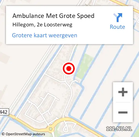 Locatie op kaart van de 112 melding: Ambulance Met Grote Spoed Naar Hillegom, 2e Loosterweg op 19 december 2023 20:26