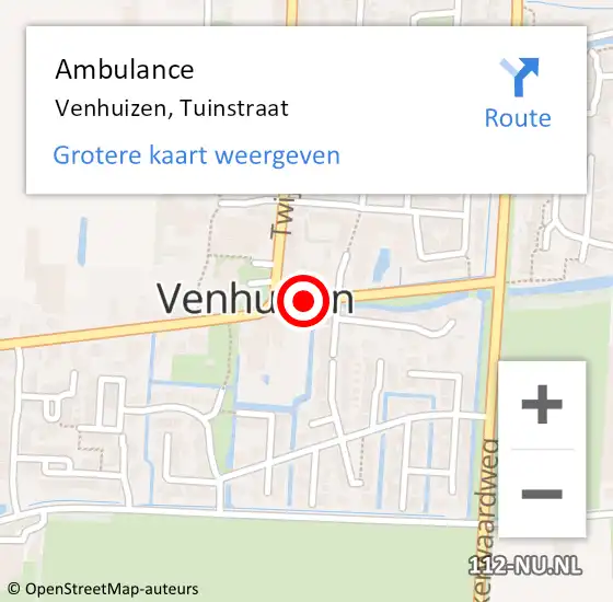 Locatie op kaart van de 112 melding: Ambulance Venhuizen, Tuinstraat op 20 december 2023 01:34