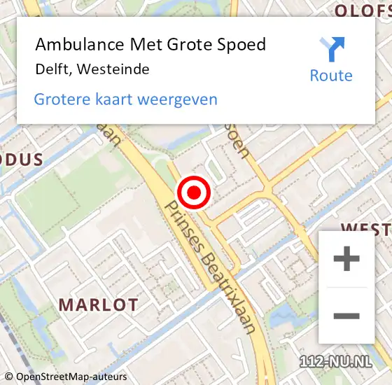 Locatie op kaart van de 112 melding: Ambulance Met Grote Spoed Naar Delft, Westeinde op 20 december 2023 02:30
