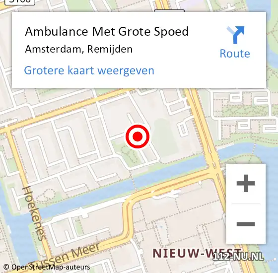 Locatie op kaart van de 112 melding: Ambulance Met Grote Spoed Naar Amsterdam, Remijden op 20 december 2023 03:11