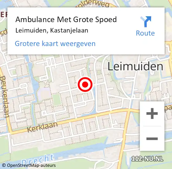 Locatie op kaart van de 112 melding: Ambulance Met Grote Spoed Naar Leimuiden, Kastanjelaan op 20 december 2023 04:00