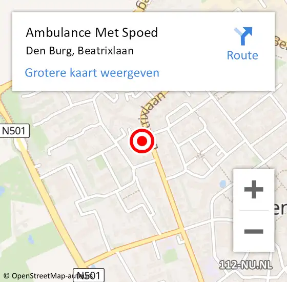 Locatie op kaart van de 112 melding: Ambulance Met Spoed Naar Den Burg, Beatrixlaan op 20 december 2023 08:54