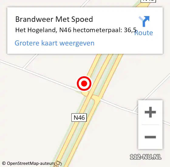 Locatie op kaart van de 112 melding: Brandweer Met Spoed Naar Het Hogeland, N46 hectometerpaal: 36,5 op 20 december 2023 09:31