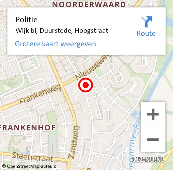 Locatie op kaart van de 112 melding: Politie Wijk bij Duurstede, Hoogstraat op 20 december 2023 10:05