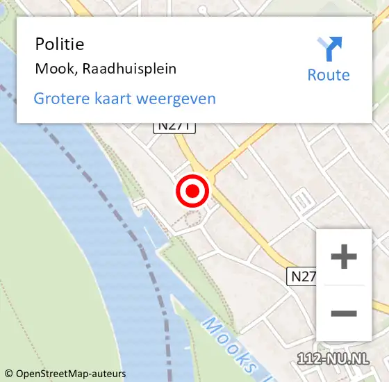 Locatie op kaart van de 112 melding: Politie Mook, Raadhuisplein op 20 december 2023 12:36