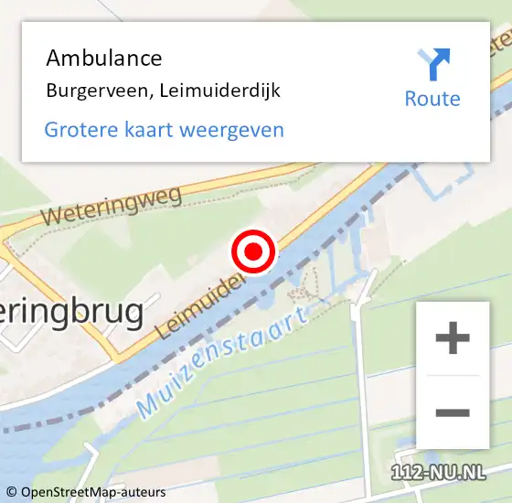 Locatie op kaart van de 112 melding: Ambulance Burgerveen, Leimuiderdijk op 20 december 2023 13:12