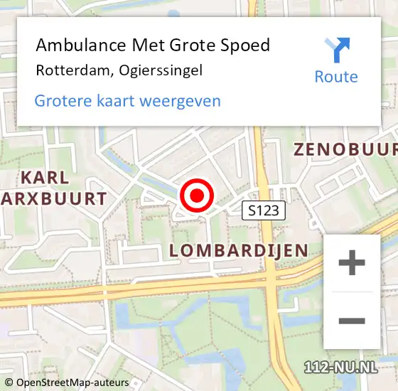 Locatie op kaart van de 112 melding: Ambulance Met Grote Spoed Naar Rotterdam, Ogierssingel op 20 december 2023 14:17