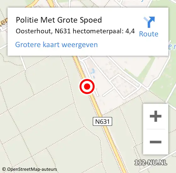 Locatie op kaart van de 112 melding: Politie Met Grote Spoed Naar Oosterhout, N631 hectometerpaal: 4,4 op 20 december 2023 15:17