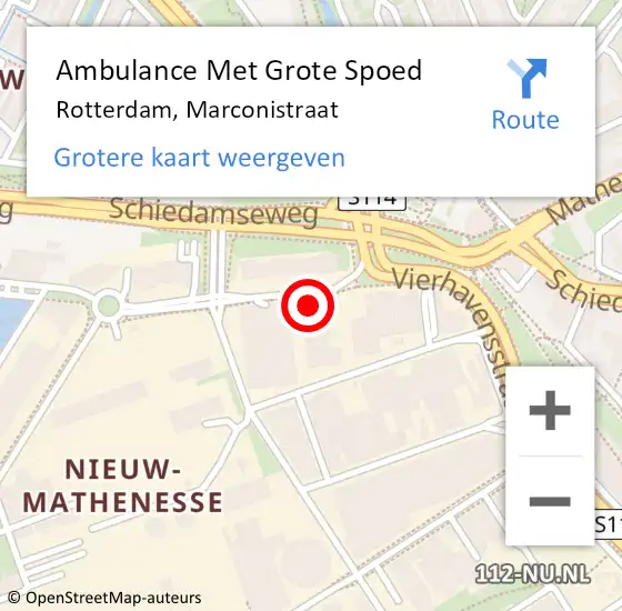 Locatie op kaart van de 112 melding: Ambulance Met Grote Spoed Naar Rotterdam, Marconistraat op 20 december 2023 15:20