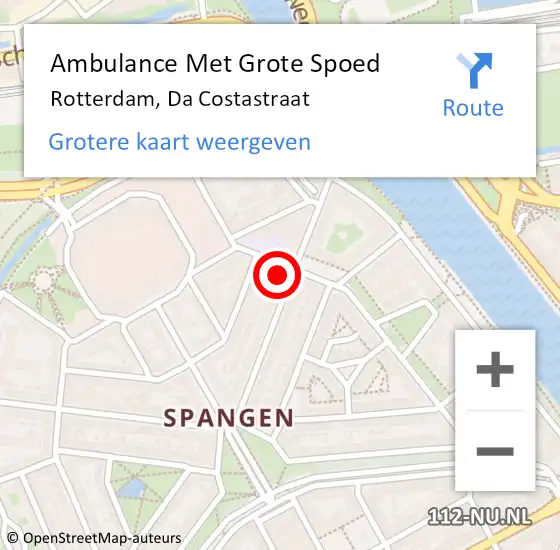Locatie op kaart van de 112 melding: Ambulance Met Grote Spoed Naar Rotterdam, Da Costastraat op 20 december 2023 15:54