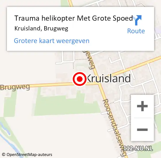 Locatie op kaart van de 112 melding: Trauma helikopter Met Grote Spoed Naar Kruisland, Brugweg op 20 december 2023 16:26