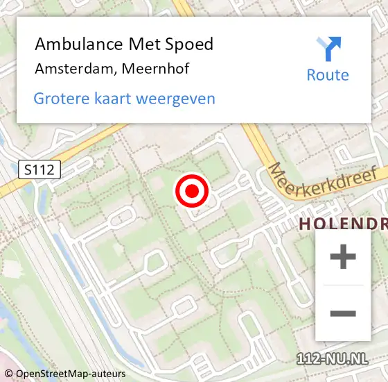 Locatie op kaart van de 112 melding: Ambulance Met Spoed Naar Amsterdam, Meernhof op 20 december 2023 16:46