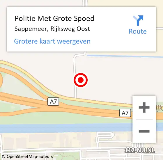 Locatie op kaart van de 112 melding: Politie Met Grote Spoed Naar Sappemeer, Rijksweg Oost op 20 december 2023 16:59
