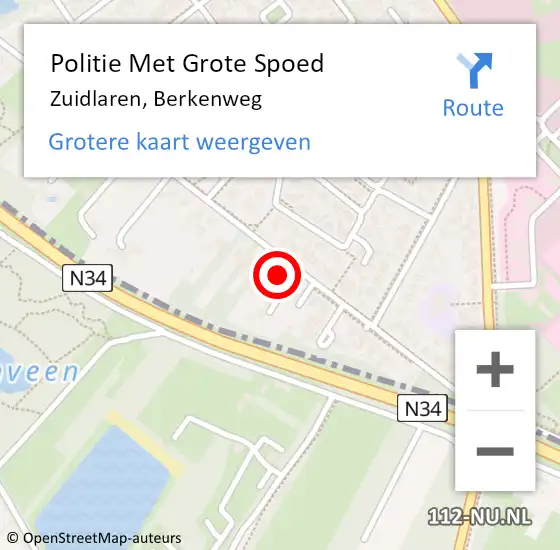 Locatie op kaart van de 112 melding: Politie Met Grote Spoed Naar Zuidlaren, Berkenweg op 20 december 2023 17:07