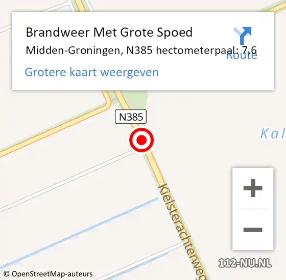Locatie op kaart van de 112 melding: Brandweer Met Grote Spoed Naar Midden-Groningen, N385 hectometerpaal: 7,6 op 20 december 2023 18:41