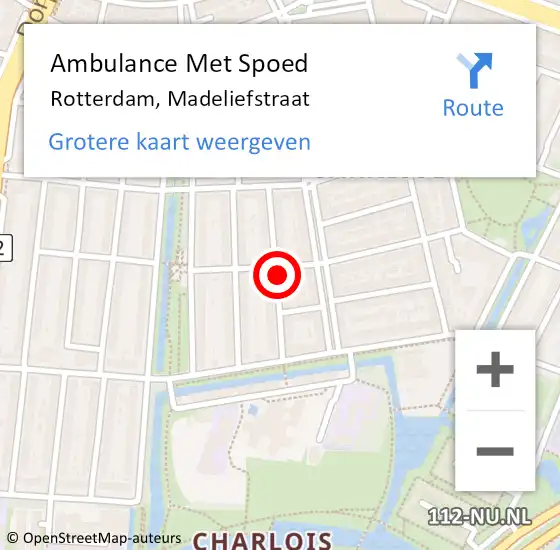 Locatie op kaart van de 112 melding: Ambulance Met Spoed Naar Rotterdam, Madeliefstraat op 20 december 2023 19:29