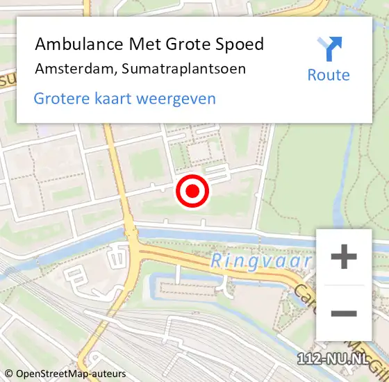 Locatie op kaart van de 112 melding: Ambulance Met Grote Spoed Naar Amsterdam, Sumatraplantsoen op 20 december 2023 19:50