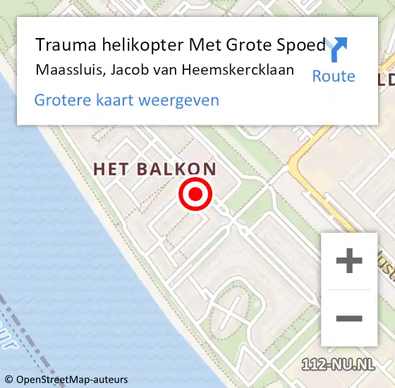Locatie op kaart van de 112 melding: Trauma helikopter Met Grote Spoed Naar Maassluis, Jacob van Heemskercklaan op 20 december 2023 20:50
