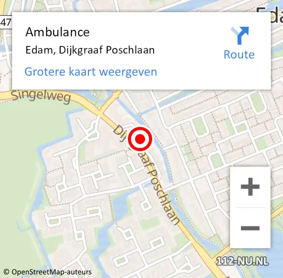 Locatie op kaart van de 112 melding: Ambulance Edam, Dijkgraaf Poschlaan op 20 december 2023 20:55