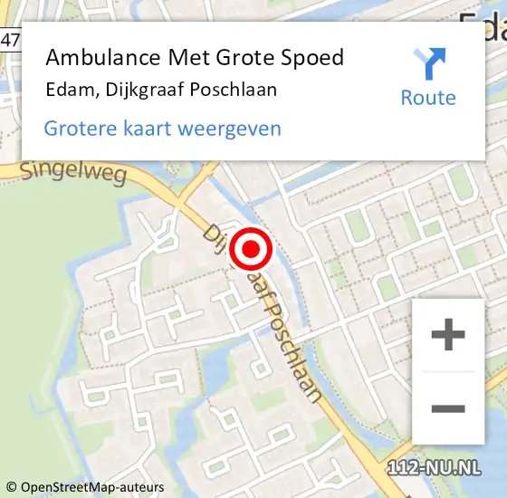 Locatie op kaart van de 112 melding: Ambulance Met Grote Spoed Naar Edam, Dijkgraaf Poschlaan op 20 december 2023 20:55