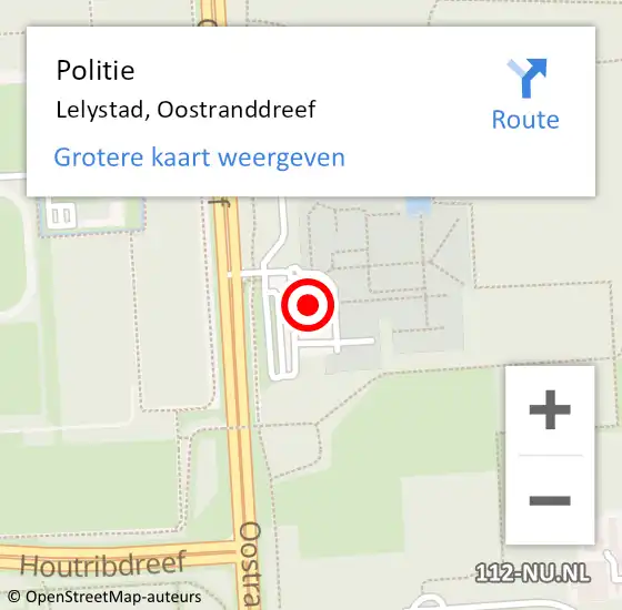 Locatie op kaart van de 112 melding: Politie Lelystad, Oostranddreef op 20 december 2023 21:38
