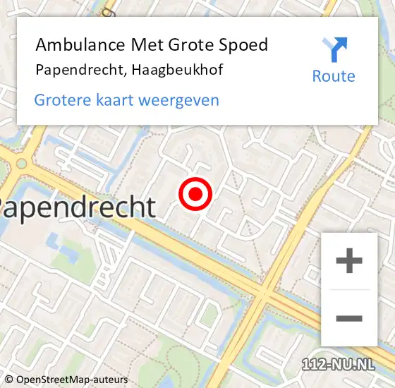 Locatie op kaart van de 112 melding: Ambulance Met Grote Spoed Naar Papendrecht, Haagbeukhof op 20 december 2023 23:26