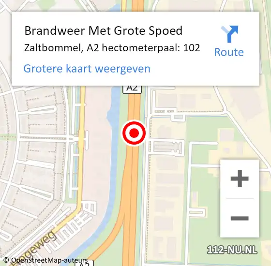 Locatie op kaart van de 112 melding: Brandweer Met Grote Spoed Naar Zaltbommel, A2 hectometerpaal: 102 op 21 december 2023 00:57