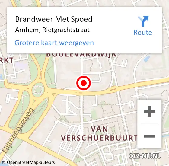 Locatie op kaart van de 112 melding: Brandweer Met Spoed Naar Arnhem, Rietgrachtstraat op 21 december 2023 03:16
