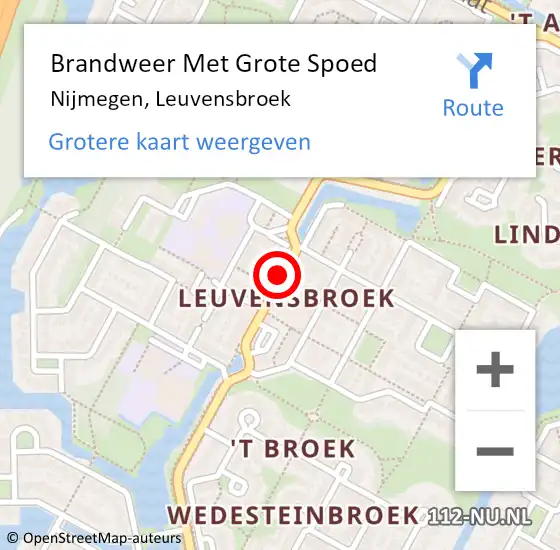 Locatie op kaart van de 112 melding: Brandweer Met Grote Spoed Naar Nijmegen, Leuvensbroek op 21 december 2023 04:30