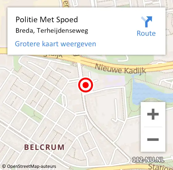 Locatie op kaart van de 112 melding: Politie Met Spoed Naar Breda, Terheijdenseweg op 21 december 2023 07:55