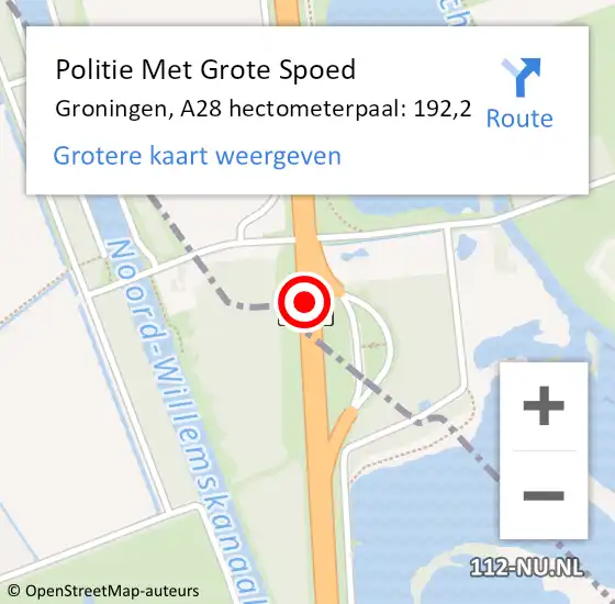 Locatie op kaart van de 112 melding: Politie Met Grote Spoed Naar Groningen, A28 hectometerpaal: 192,2 op 21 december 2023 08:30