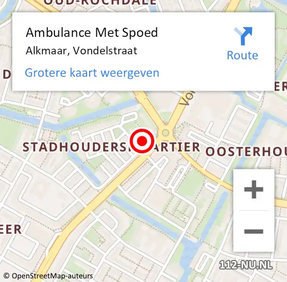 Locatie op kaart van de 112 melding: Ambulance Met Spoed Naar Alkmaar, Vondelstraat op 21 december 2023 10:24