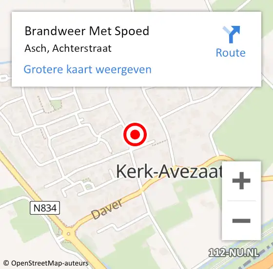 Locatie op kaart van de 112 melding: Brandweer Met Spoed Naar Asch, Achterstraat op 21 december 2023 10:42