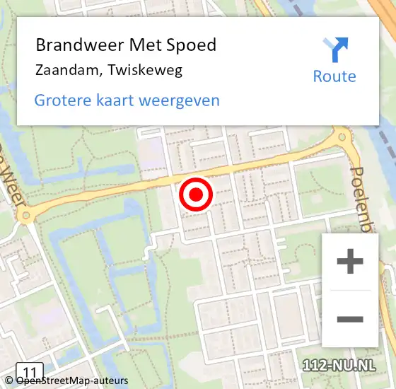 Locatie op kaart van de 112 melding: Brandweer Met Spoed Naar Zaandam, Twiskeweg op 21 december 2023 11:26