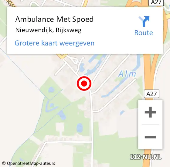 Locatie op kaart van de 112 melding: Ambulance Met Spoed Naar Nieuwendijk, Rijksweg op 21 december 2023 13:21