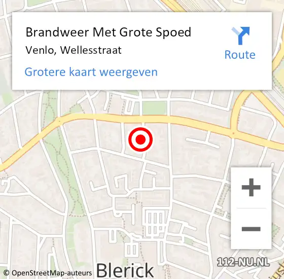 Locatie op kaart van de 112 melding: Brandweer Met Grote Spoed Naar Venlo, Wellesstraat op 21 december 2023 14:15