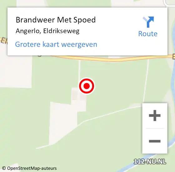 Locatie op kaart van de 112 melding: Brandweer Met Spoed Naar Angerlo, Eldrikseweg op 21 december 2023 14:35