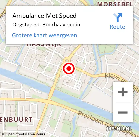 Locatie op kaart van de 112 melding: Ambulance Met Spoed Naar Oegstgeest, Boerhaaveplein op 21 december 2023 14:46