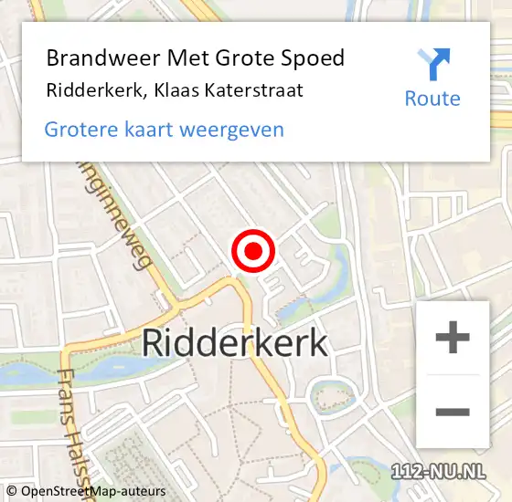 Locatie op kaart van de 112 melding: Brandweer Met Grote Spoed Naar Ridderkerk, Klaas Katerstraat op 21 december 2023 15:24