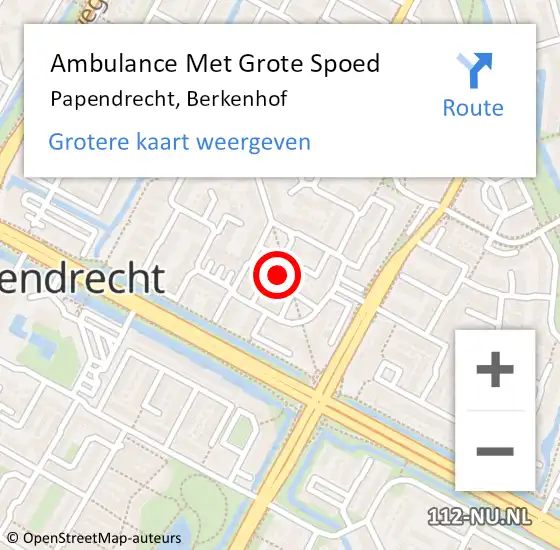 Locatie op kaart van de 112 melding: Ambulance Met Grote Spoed Naar Papendrecht, Berkenhof op 21 december 2023 15:41