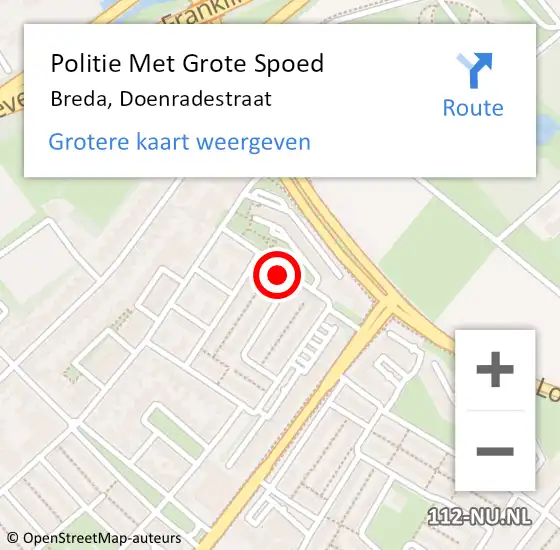Locatie op kaart van de 112 melding: Politie Met Grote Spoed Naar Breda, Doenradestraat op 21 december 2023 16:02