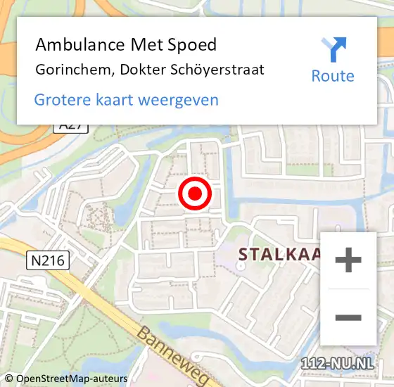 Locatie op kaart van de 112 melding: Ambulance Met Spoed Naar Gorinchem, Dokter Schöyerstraat op 21 december 2023 16:12