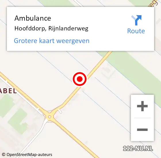 Locatie op kaart van de 112 melding: Ambulance Hoofddorp, Rijnlanderweg op 21 december 2023 16:19