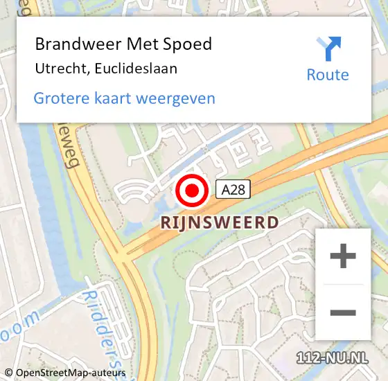 Locatie op kaart van de 112 melding: Brandweer Met Spoed Naar Utrecht, Euclideslaan op 21 december 2023 16:33