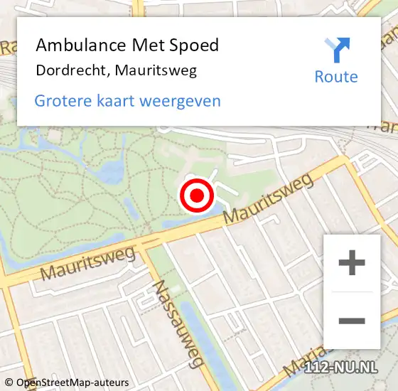 Locatie op kaart van de 112 melding: Ambulance Met Spoed Naar Dordrecht, Mauritsweg op 21 december 2023 16:51
